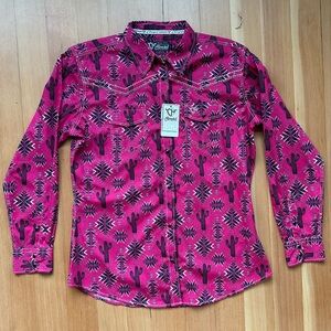 Cowgirl Hardware Snap Button Shirt Women’s Large Cowboy Western Cactus Aztec